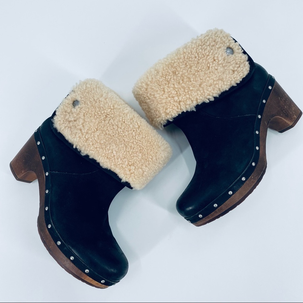 UGG Lynnea Black Suede Studded Fold Over Ankle Boots Size 7 - Picture 7 of 10